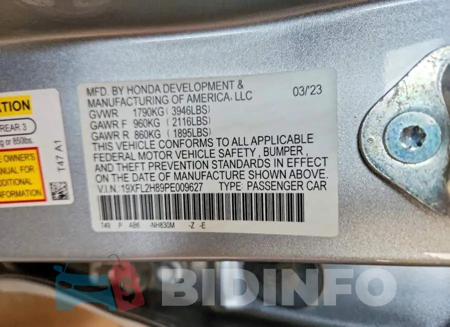 19XFL2H89PE009627 Photo# 12