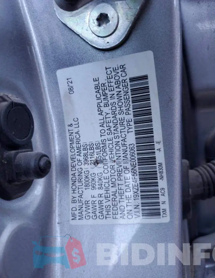 19XZE4F56NE006063 Photo# 13