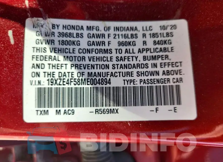 19XZE4F58ME004894 Photo# 12