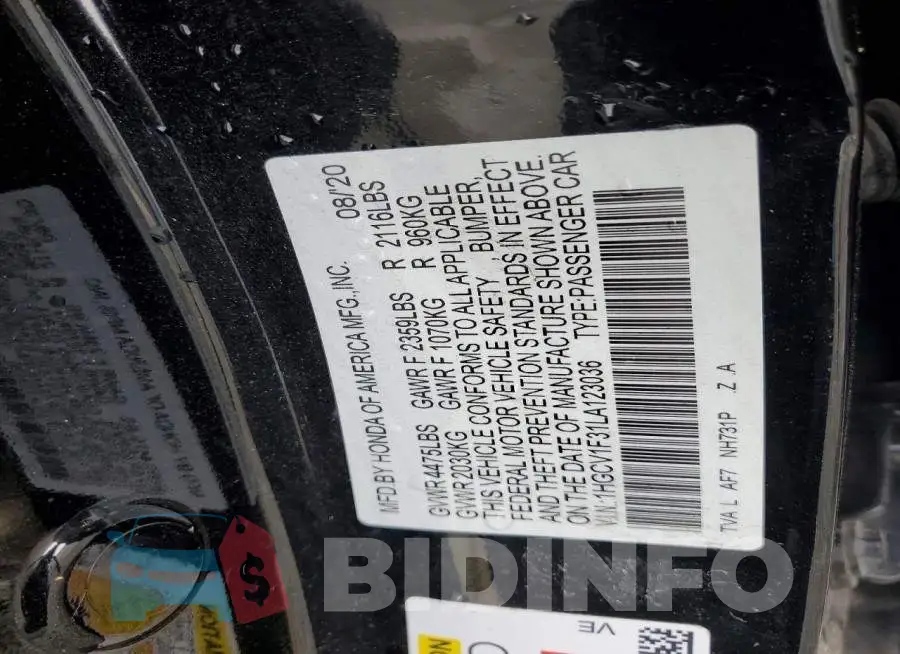 1HGCV1F31LA123036 Photo# 12