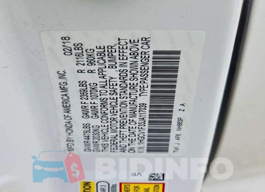 1HGCV1F33JA117039 Photo# 13