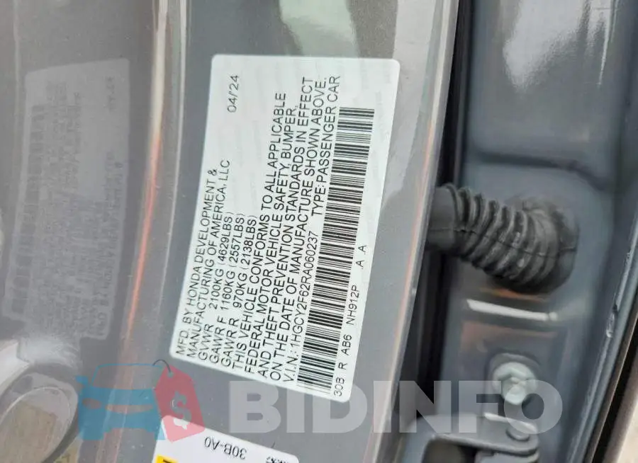 1HGCY2F62RA060237 Photo# 12