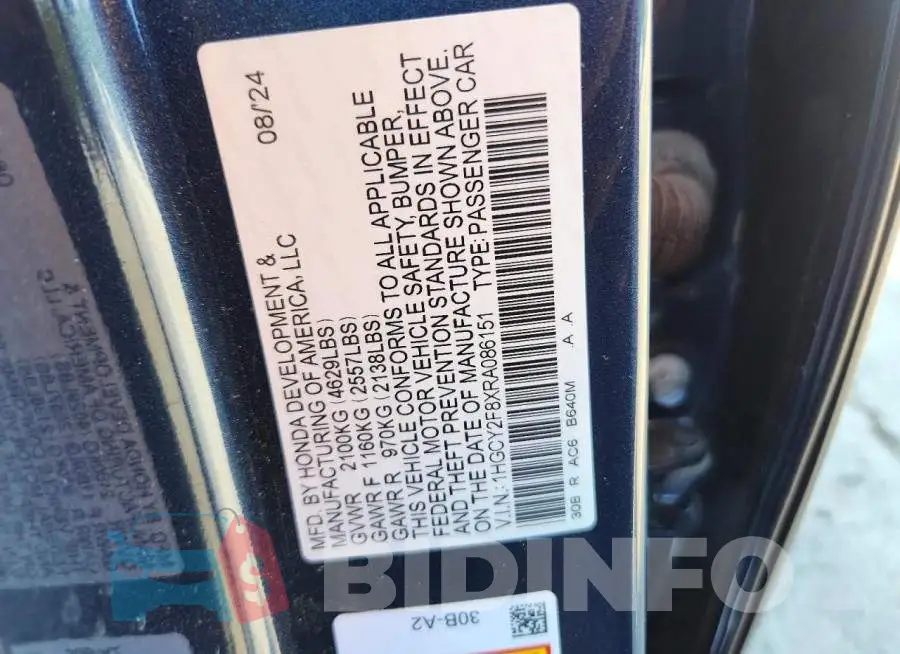 1HGCY2F8XRA086151 Photo# 12