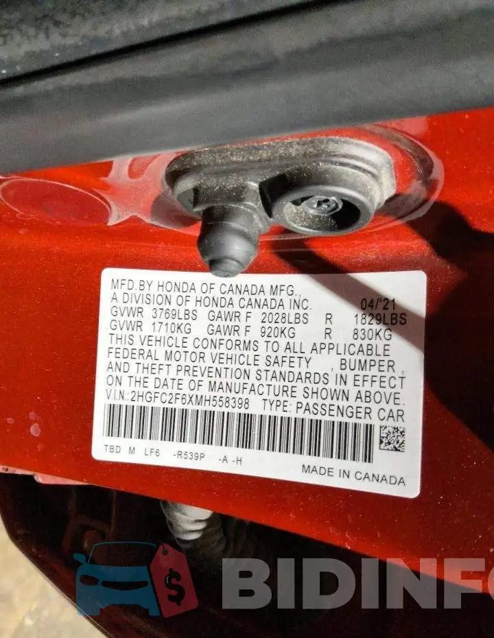 2HGFC2F6XMH558398 Photo# 12