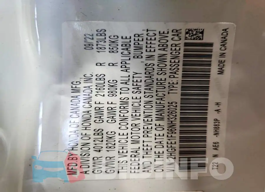 2HGFE1F96NH326025 Photo# 12