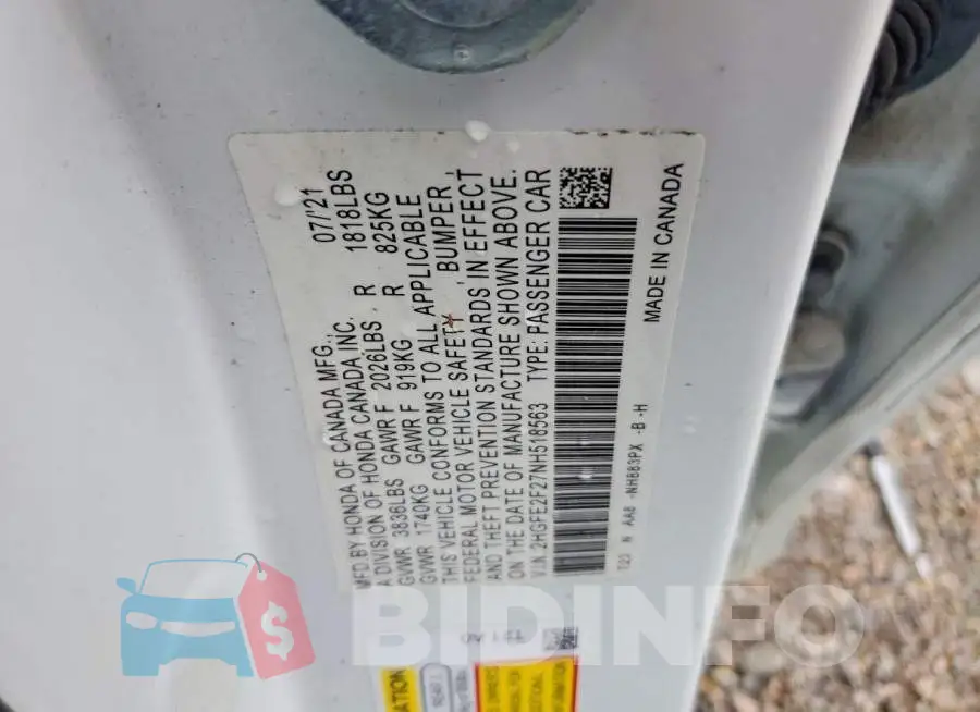 2HGFE2F27NH518563 Photo# 12