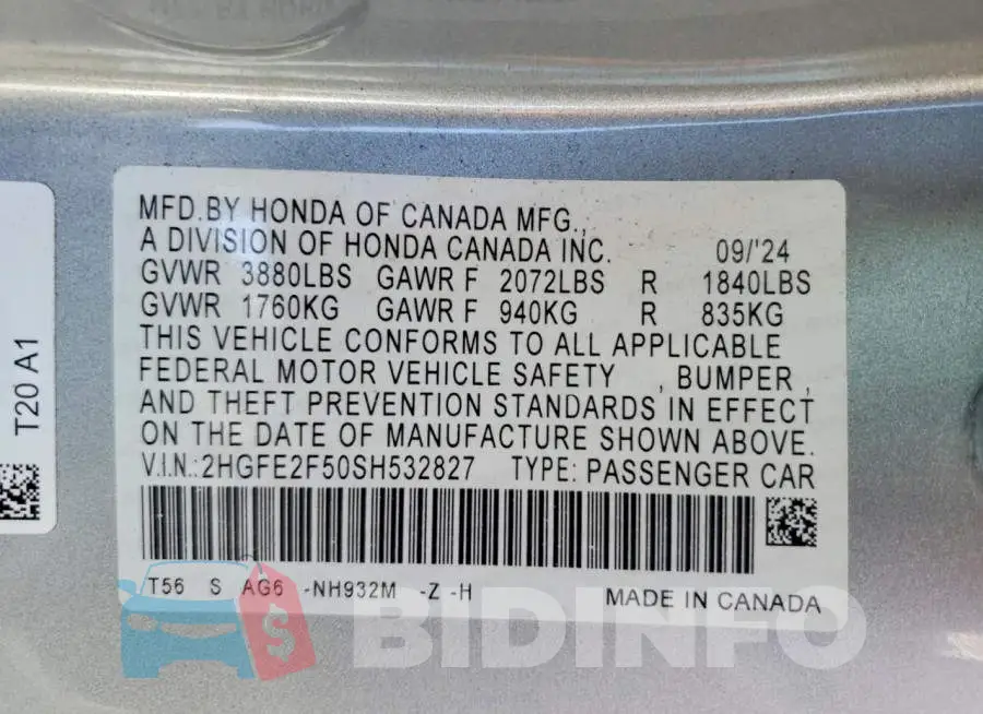 2HGFE2F50SH532827 Photo# 12