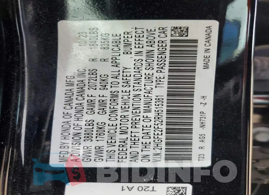2HGFE2F52RH515361 Photo# 13