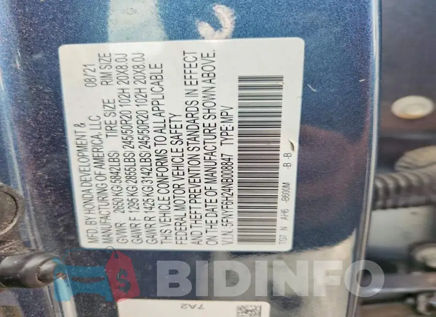 5FNYF6H24NB008847 Photo# 14