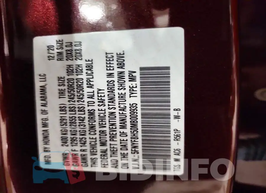 5FNYF8H50MB009935 Photo# 14