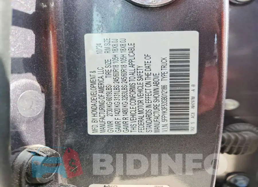 5FPYK3F53SB012186 Photo# 12