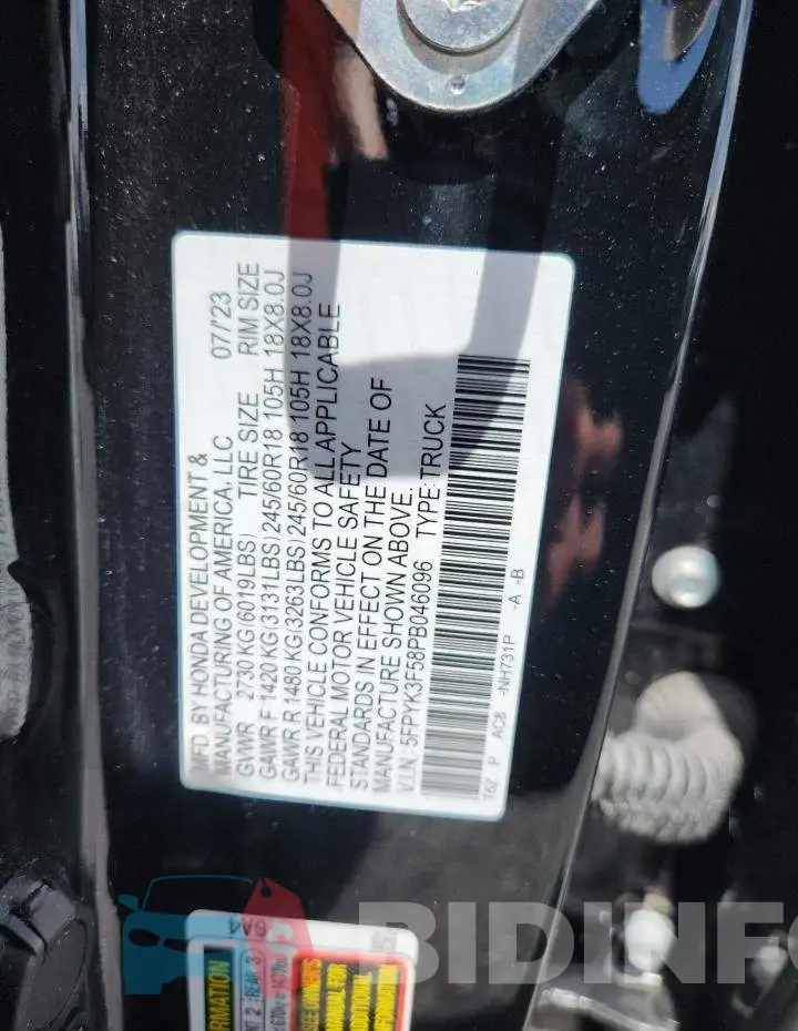 5FPYK3F58PB046096 Photo# 12
