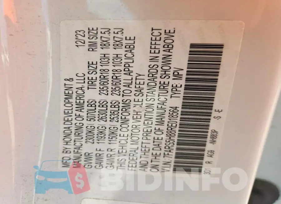 7FARS5H88RE018564 Photo# 13