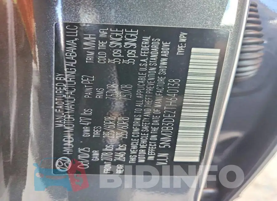 5NMJB3DE2TH640138 Photo# 14