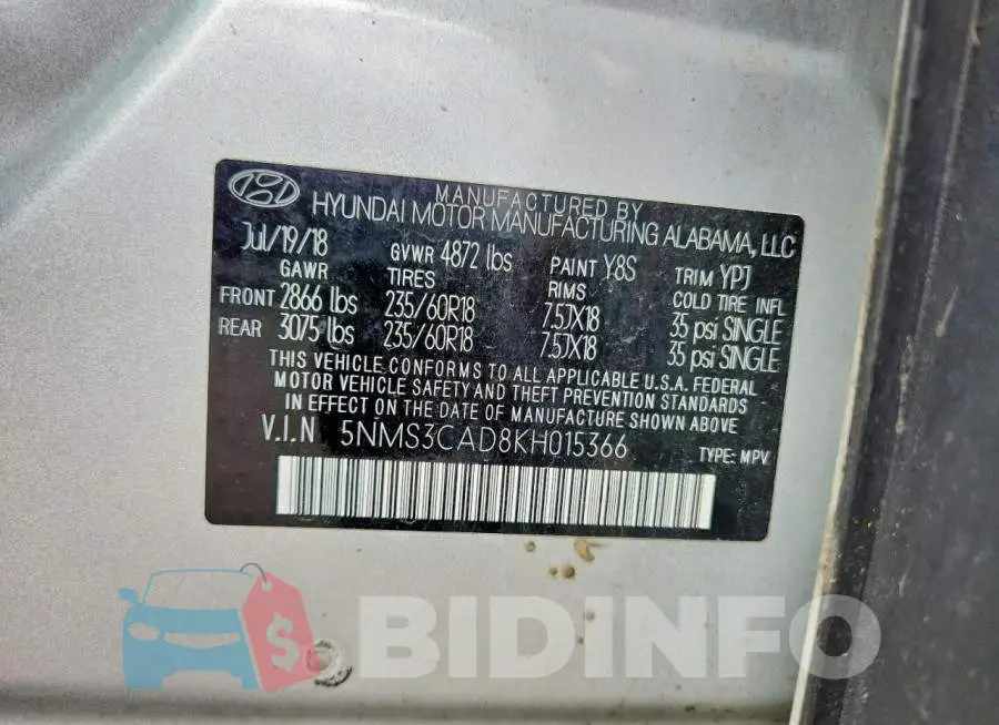 5NMS3CAD8KH015366 Photo# 13