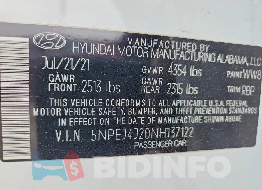 5NPEJ4J20NH137122 Photo# 12