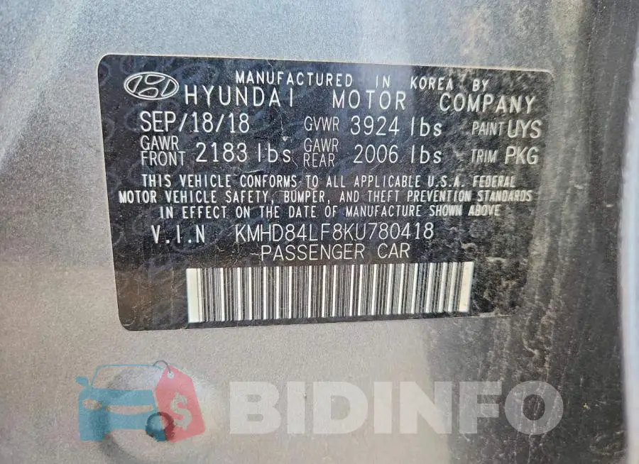 KMHD84LF8KU780418 Photo# 11