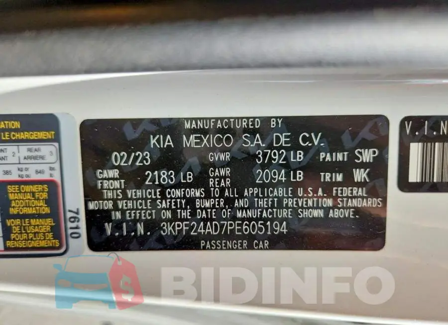 3KPF24AD7PE605194 Photo# 13