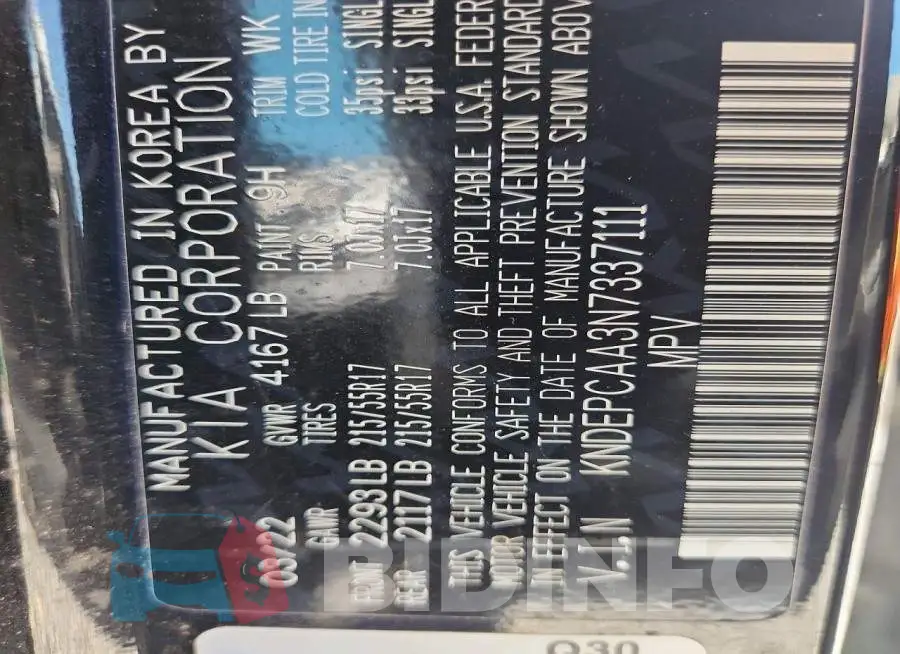 KNDEPCAA3N7337111 Photo# 13