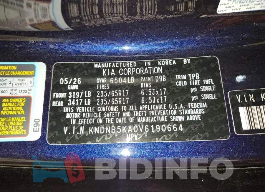 KNDNB5KA0V6190664 Photo# 13
