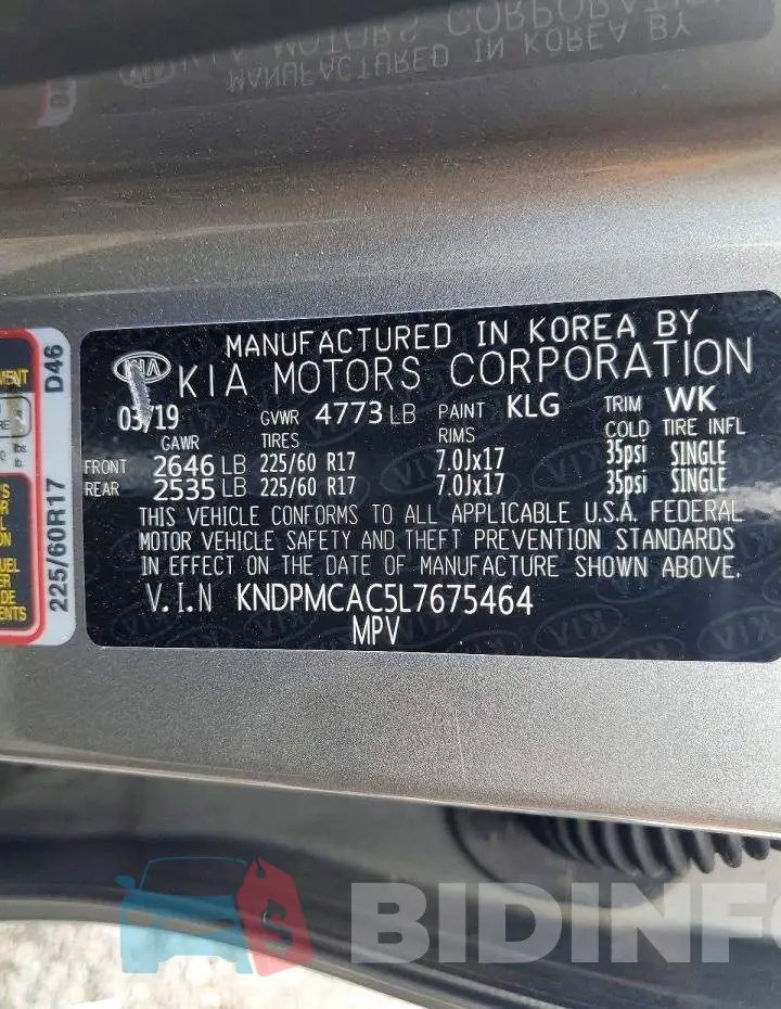 KNDPMCAC5L7675464 Photo# 13