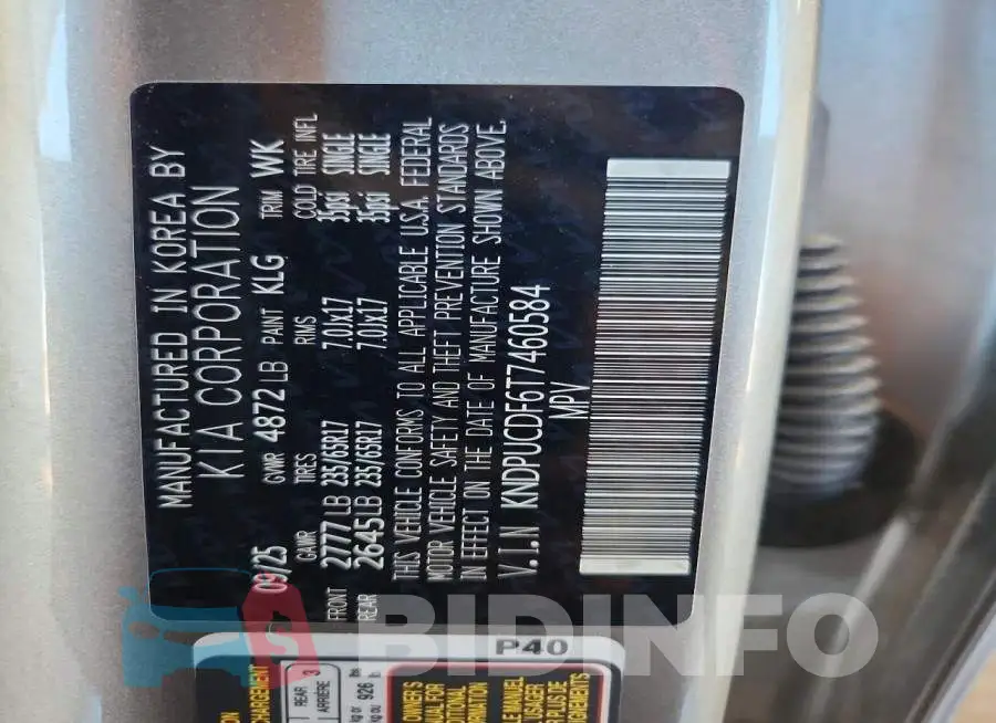KNDPUCDF6T7460584 Photo# 13