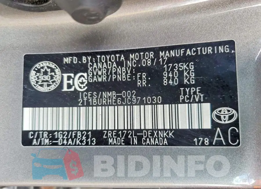 2T1BURHE6JC971030 Photo# 12