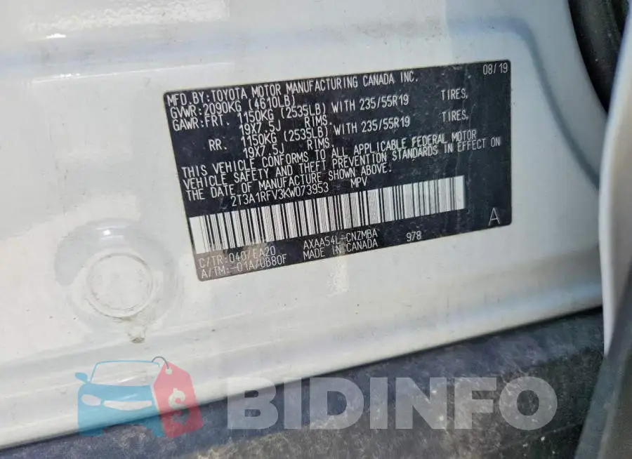 2T3A1RFV3KW073953 Photo# 14