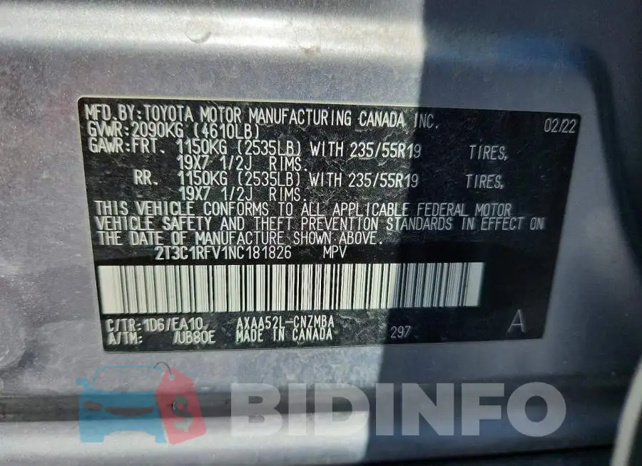 2T3C1RFV1NC181826 Photo# 13