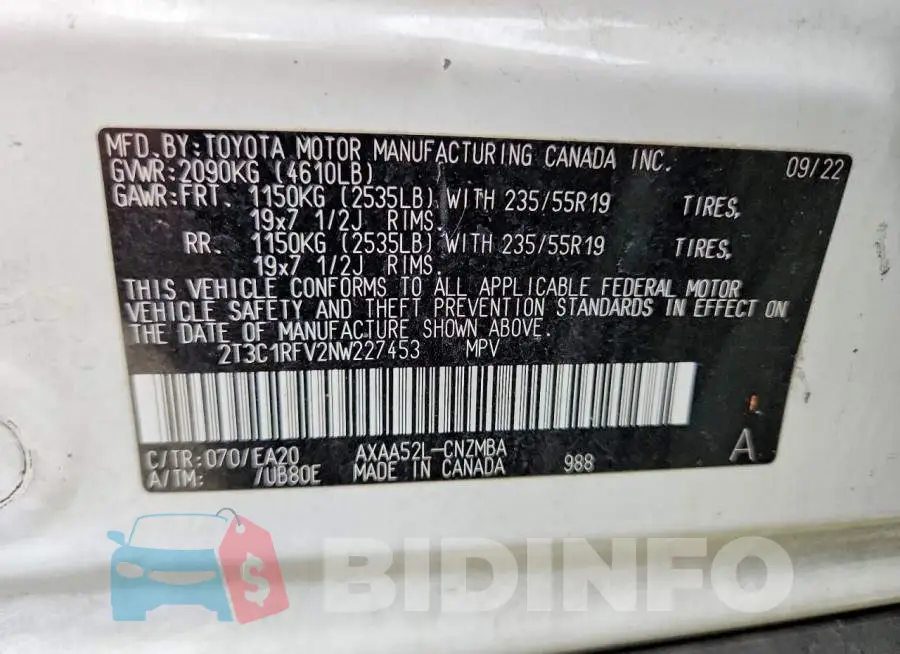2T3C1RFV2NW227453 Photo# 12