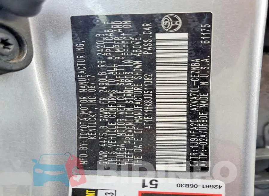 4T1B11HK8JU511382 Photo# 12