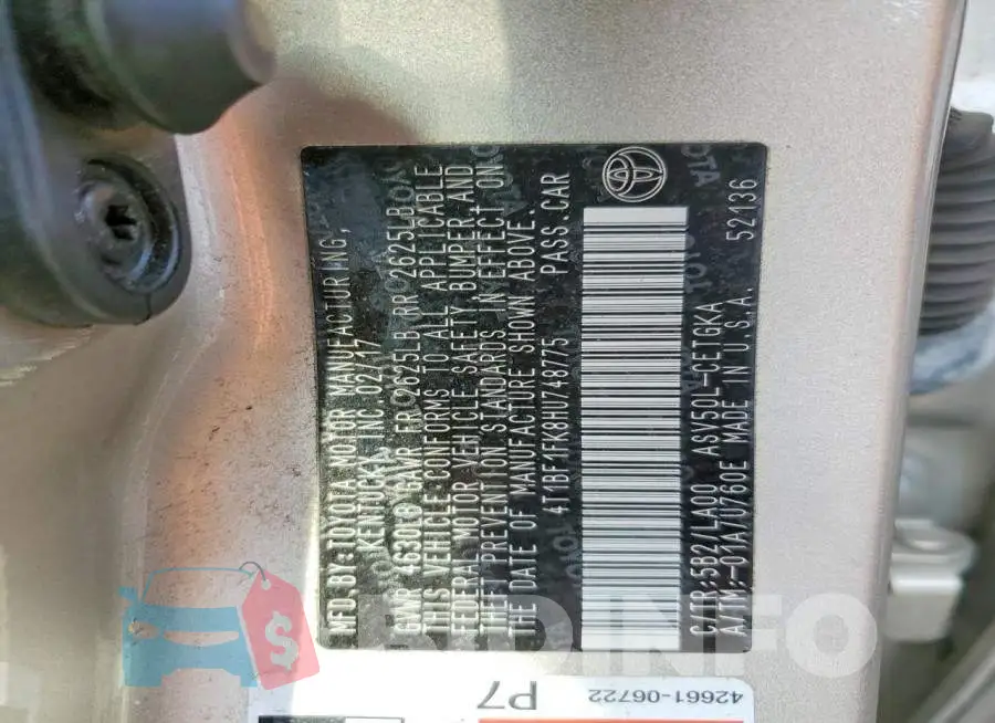 4T1BF1FK8HU748775 Photo# 12