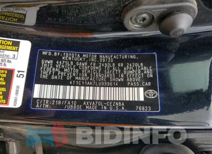 4T1C11AK7LU999614 Photo# 12