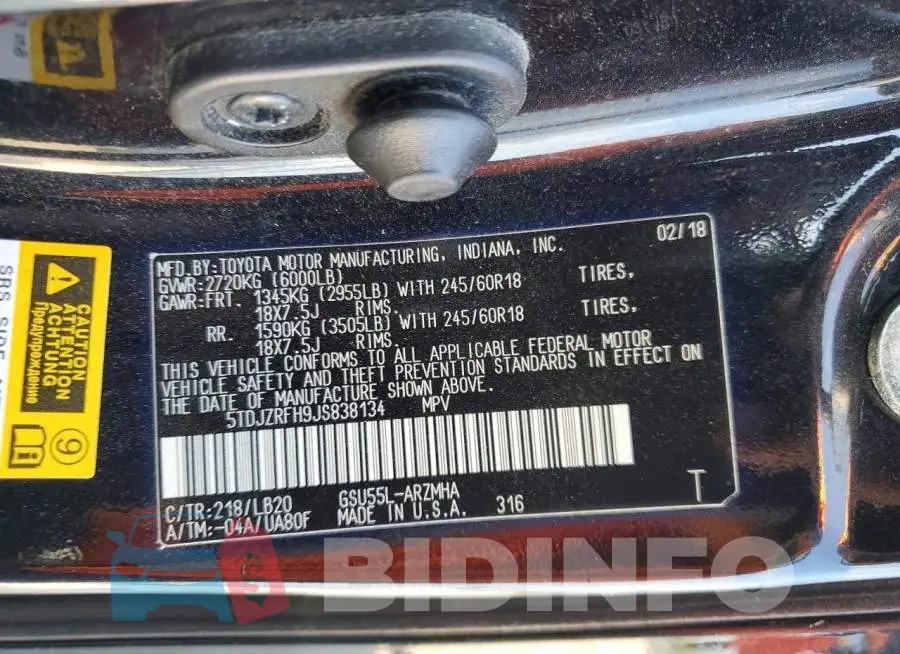 5TDJZRFH9JS838134 Photo# 14