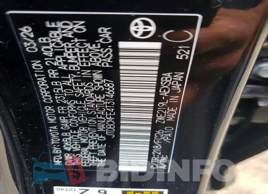 JTDBCMFE4T3146687 Photo# 12