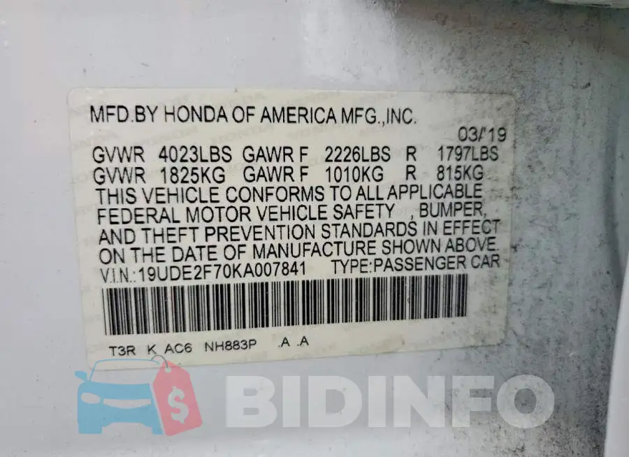 19UDE2F70KA007841 Photo# 12