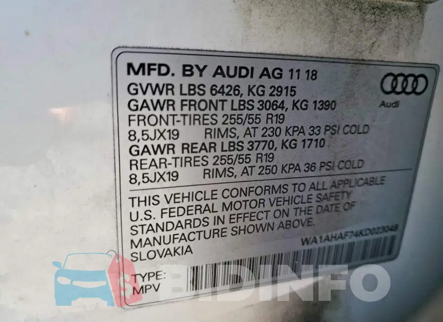 WA1AHAF74KD023049 Photo# 13