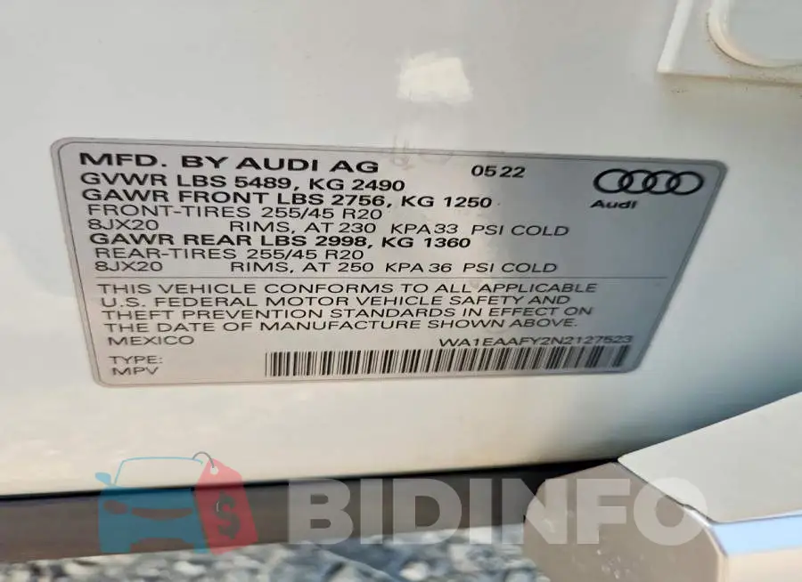 WA1EAAFY2N2127523 Photo# 13