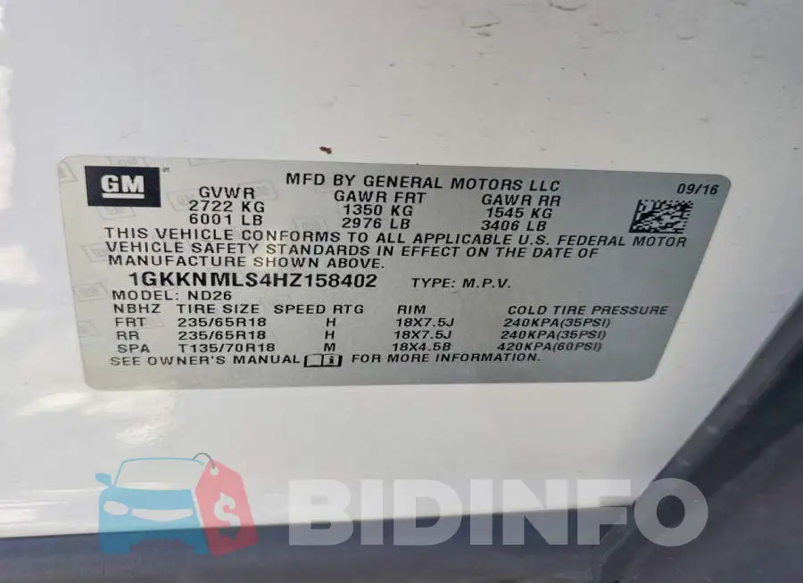 1GKKNMLS4HZ158402 Photo# 13