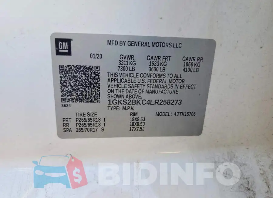 1GKS2BKC4LR258273 Photo# 13
