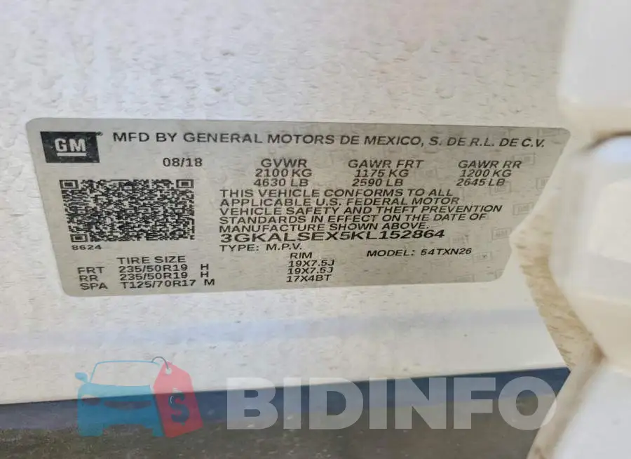 3GKALSEX5KL152864 Photo# 13