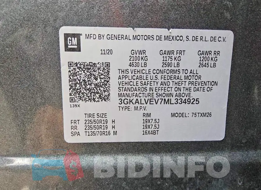 3GKALVEV7ML334925 Photo# 13