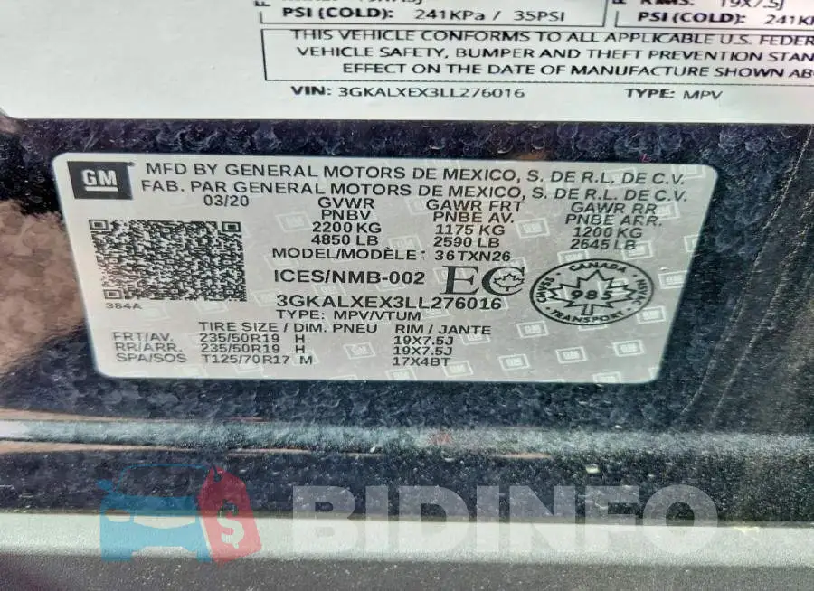 3GKALXEX3LL276016 Photo# 13