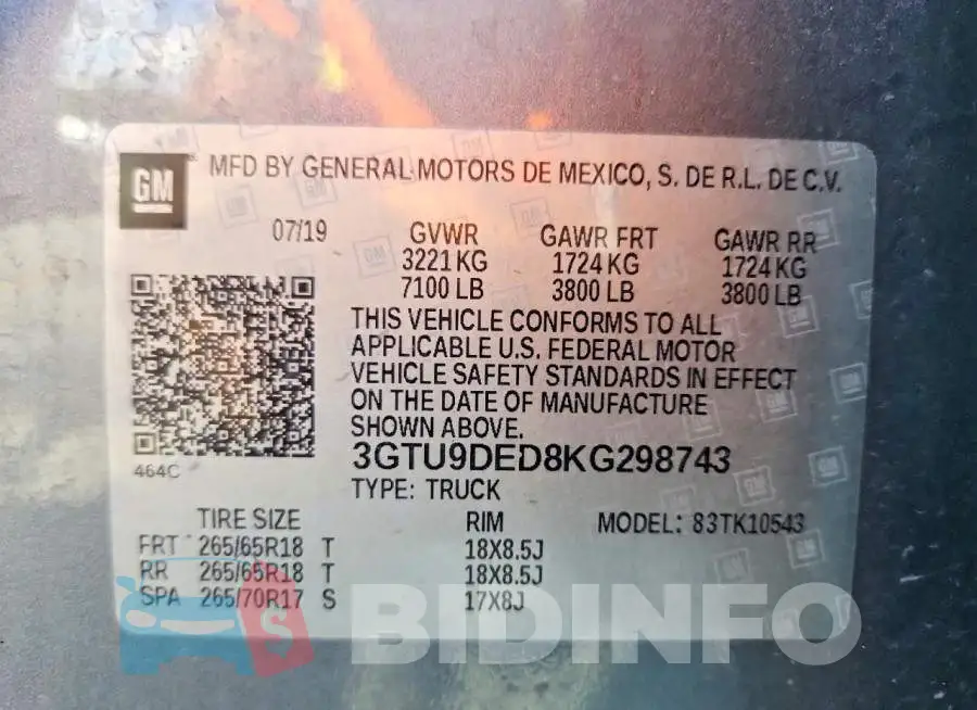 3GTU9DED8KG298743 Photo# 12