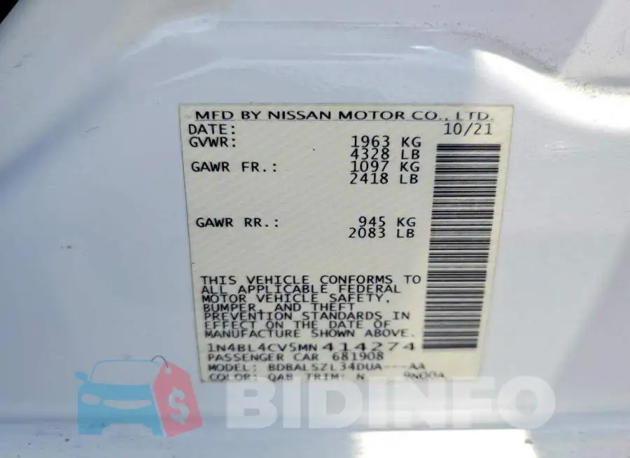 1N4BL4CV5MN414274 Photo# 13