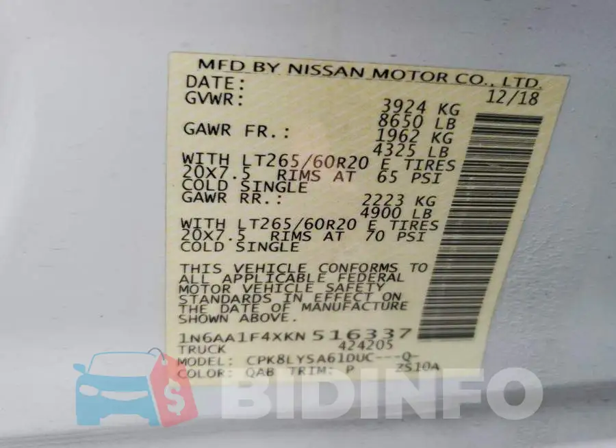 1N6AA1F4XKN516337 Photo# 13