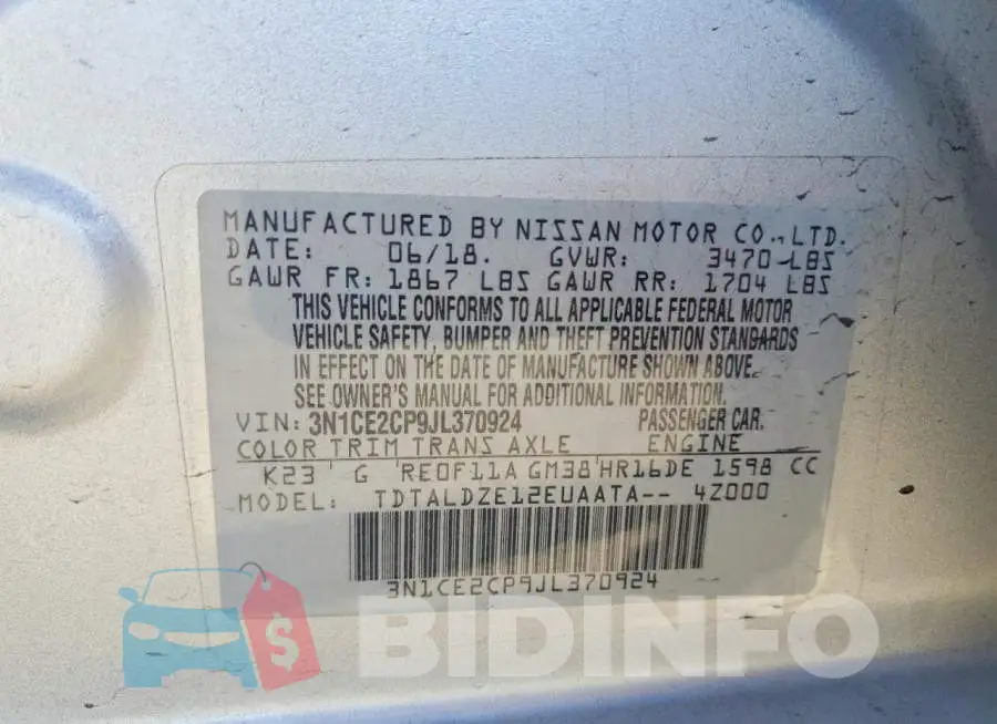 3N1CE2CP9JL370924 Photo# 12