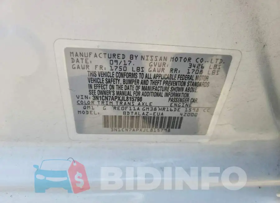 3N1CN7APXJL815798 Photo# 13