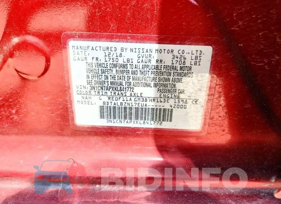 3N1CN7APXKL841772 Photo# 12