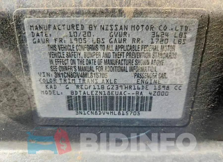 3N1CN8DV4ML815705 Photo# 12